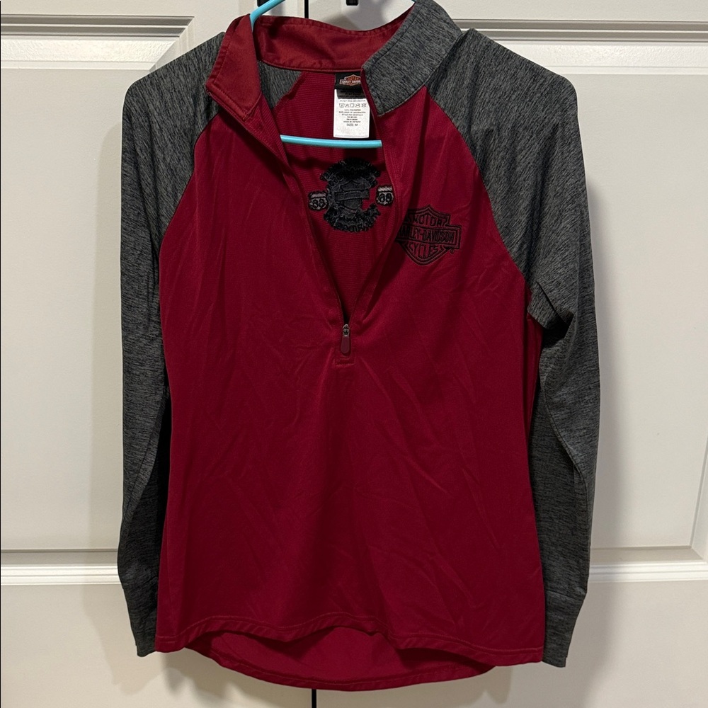 Harley-Davidson Red and Black Quarter-Zip Top